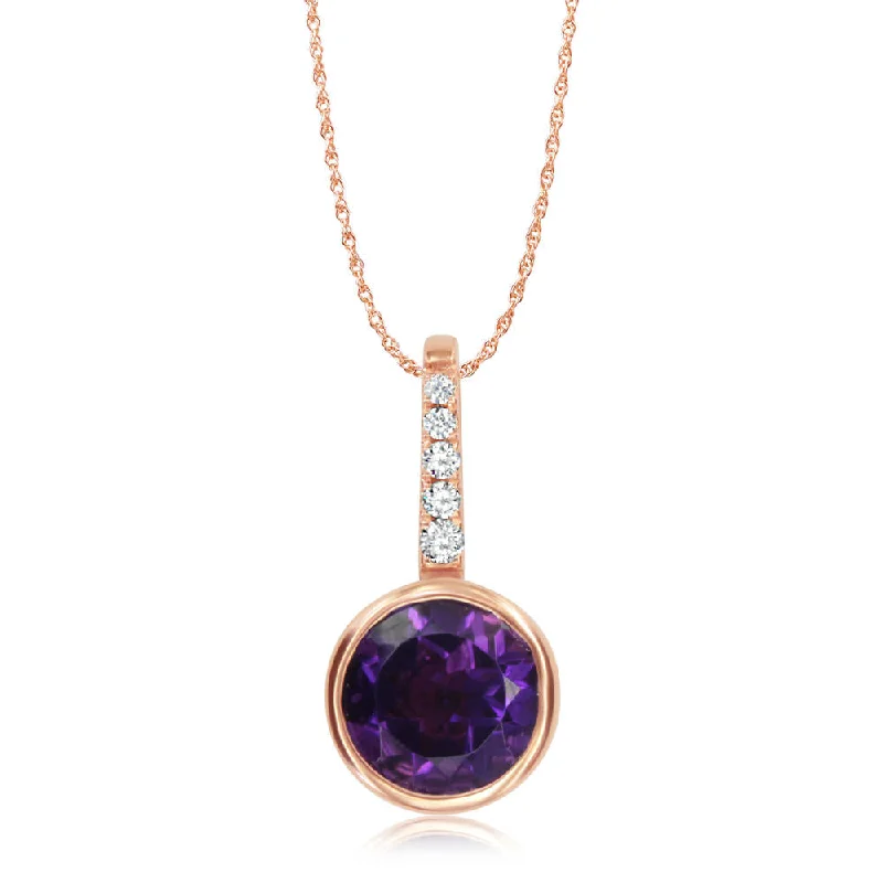 14K Yellow Gold Amethyst/Diamond Pendant