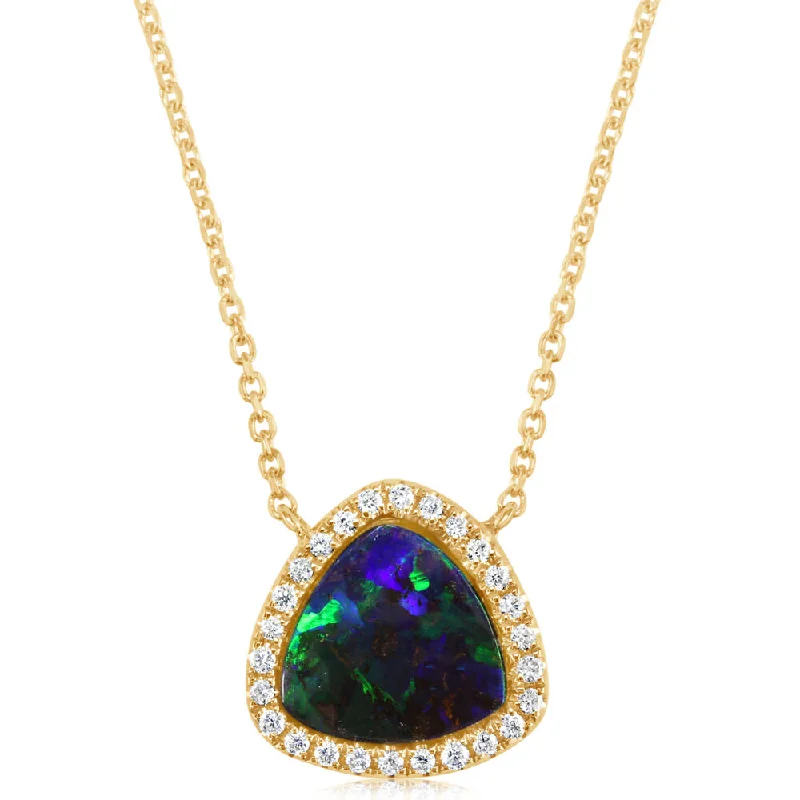 14K Yellow Gold Australian Boulder Opal/Diamond Neckpiece