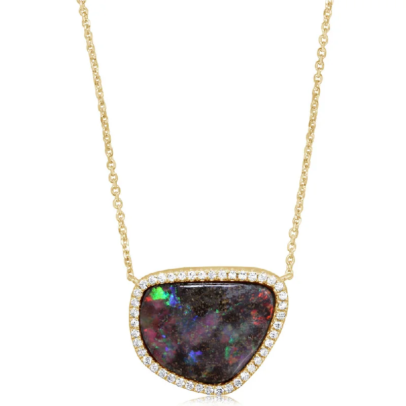 14K Yellow Gold Australian Boulder Opal/Diamond Neckpiece