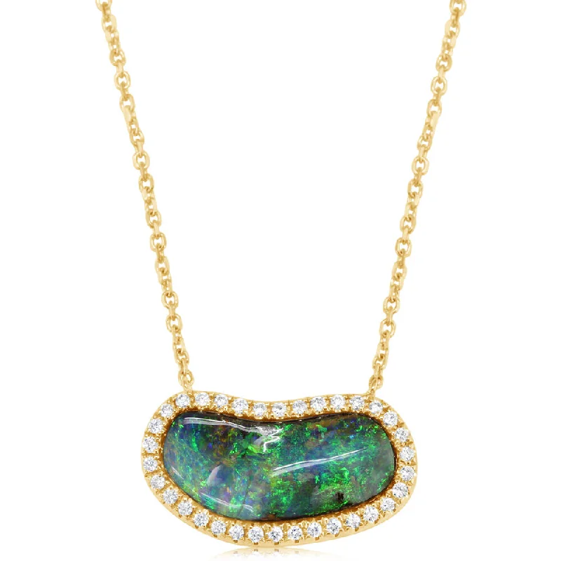 14K Yellow Gold Australian Boulder Opal/Diamond Neckpiece