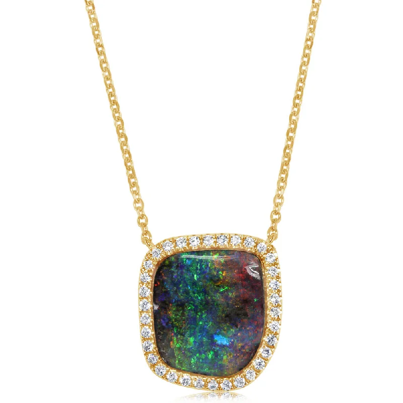 14K Yellow Gold Australian Boulder Opal/Diamond Neckpiece