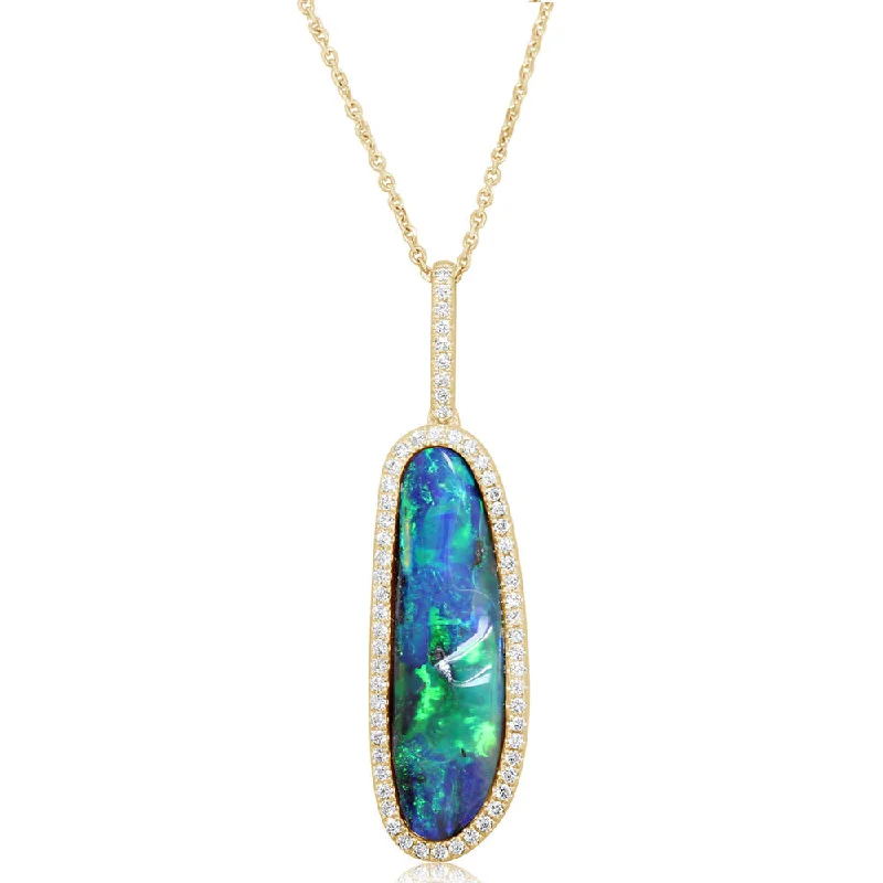 14K Yellow Gold Australian Boulder Opal/Diamond Pendant