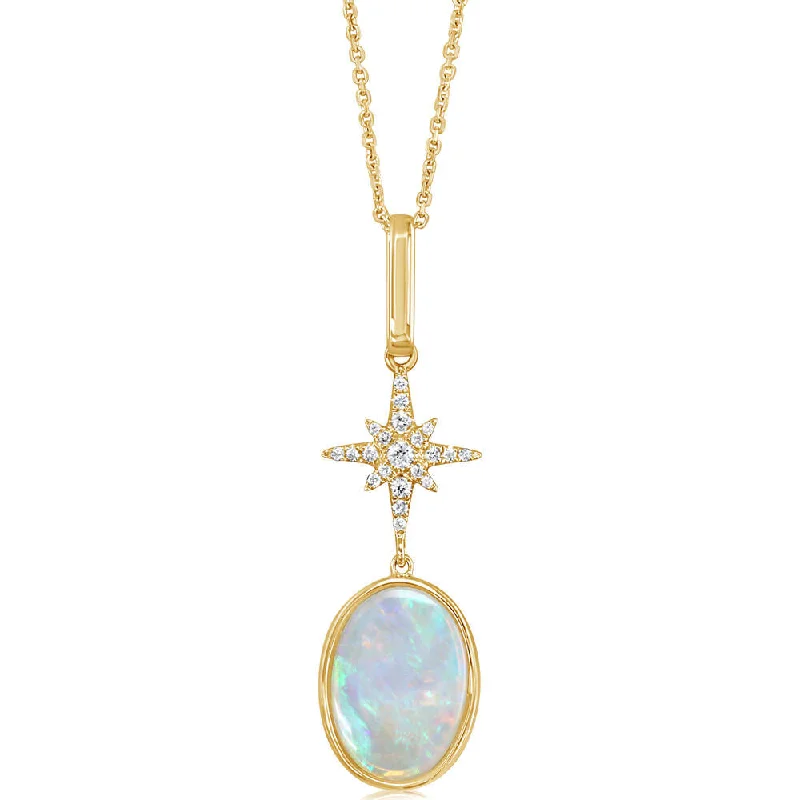 14K Yellow Gold Australian Opal/Diamond Star Pendant