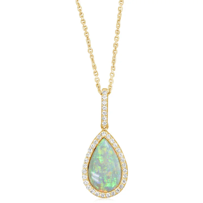 14K Yellow Gold Australian Opal/Diamond Pendant