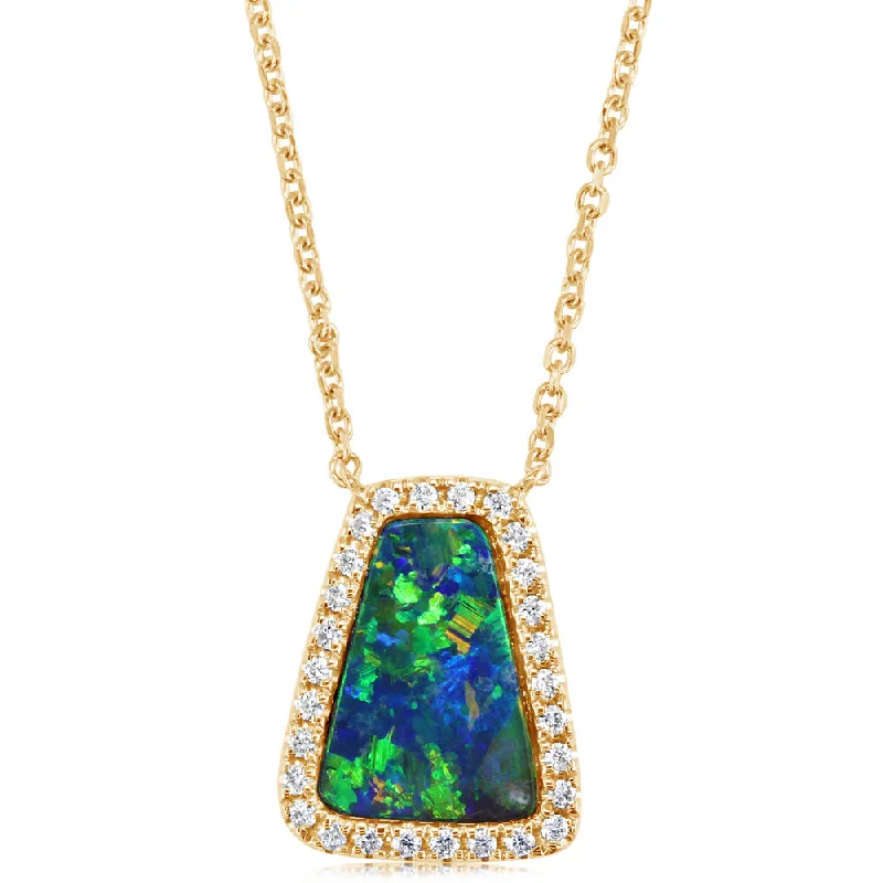 14K Yellow Gold Australian Opal Doublet Neckpiece