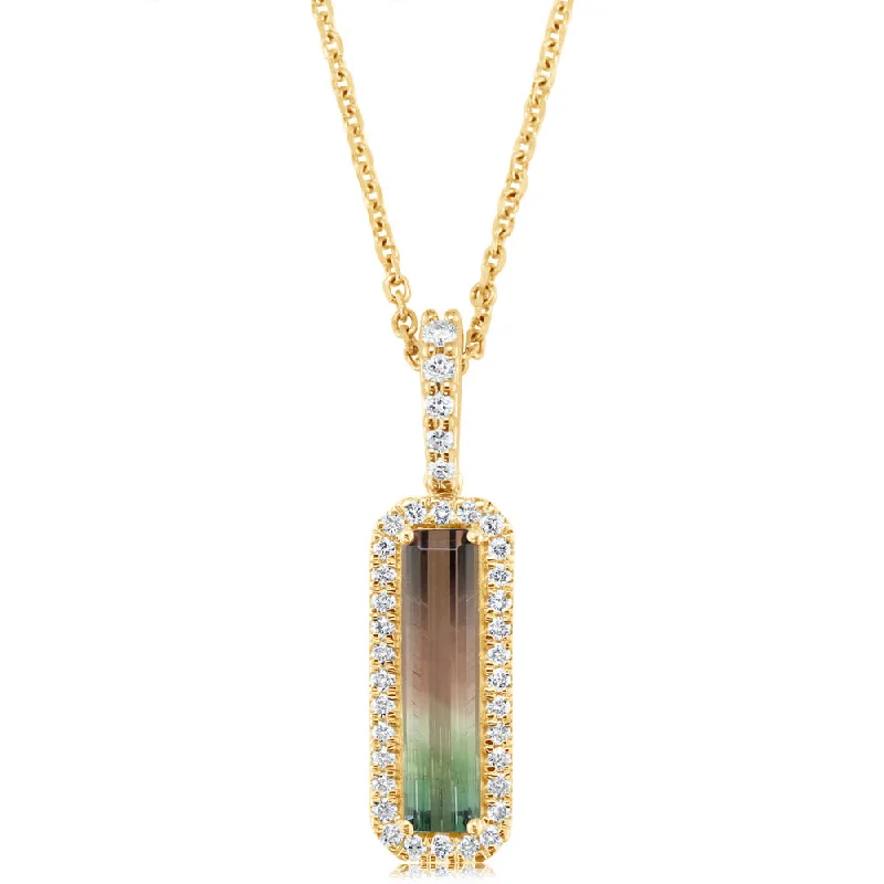 14K Yellow Gold Bi-Color Tourmaline/Diamond Pendant