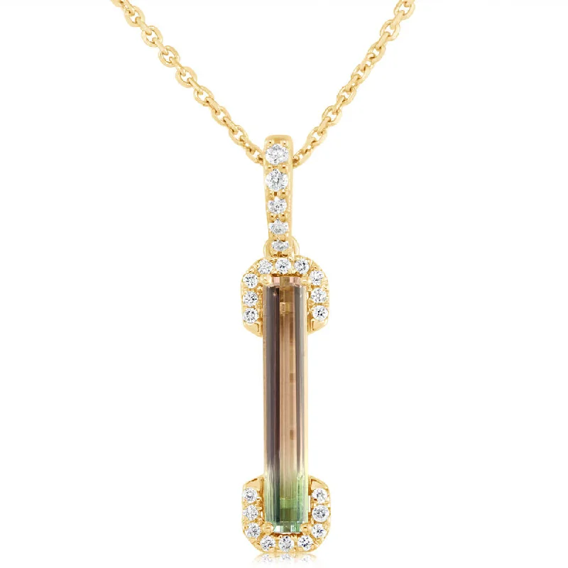 14K Yellow Gold Bi-Color Tourmaline/ Diamond Pendant