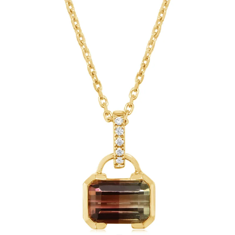 14K Yellow Gold Bi-Color Tourmaline/Diamond Pendant