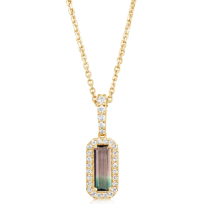 14K Yellow Gold Bi-Color Tourmaline/Diamond Pendant