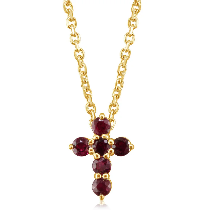 14K Yellow Gold Ruby Cross Neckpiece