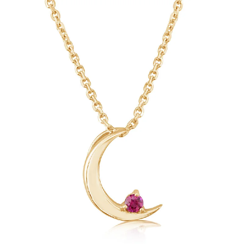 14K Yellow Gold Ruby Moon Pendant