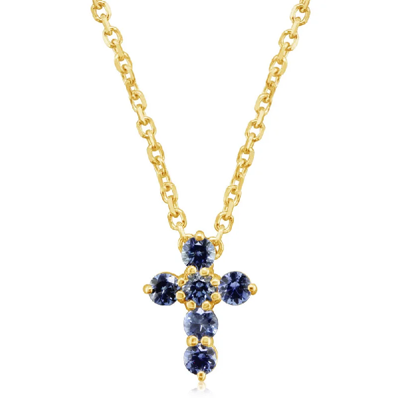 14K Yellow Gold Sapphire Cross Neckpiece