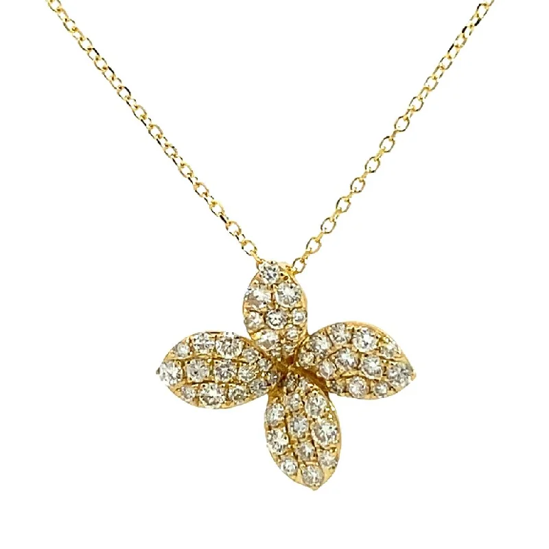 18K Yellow Gold Diamond Flower Pendant Necklace