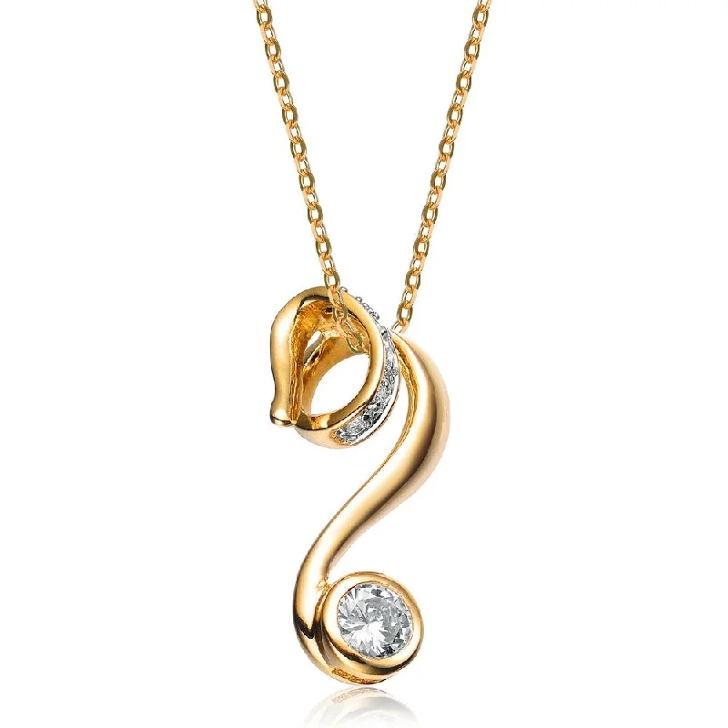 .925 Sterling Silver White Cubic Zirconia Gold Plated Wave Pendant