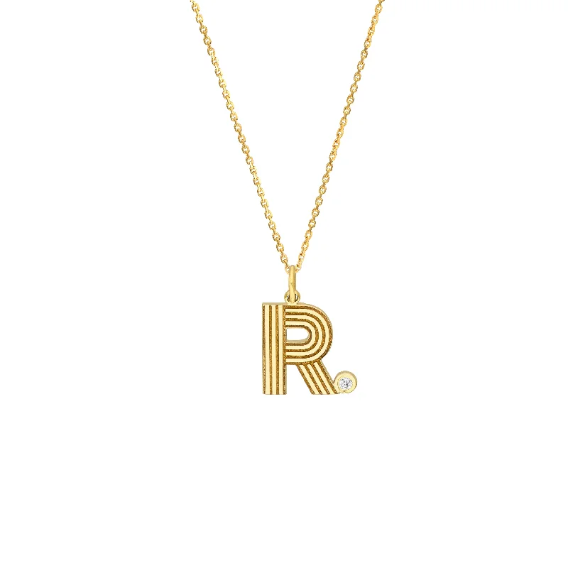 Block Lined Initial R with Diamond Necklace