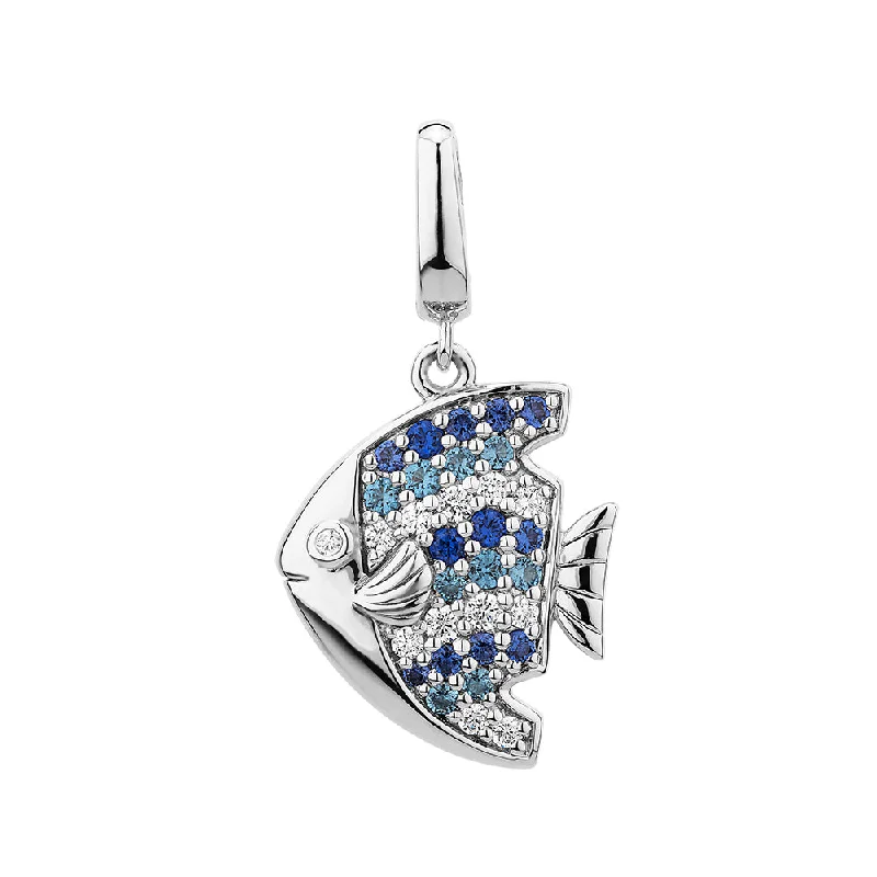 Charm pendant with diamond, sapphire, and aqua simulants in sterling silver