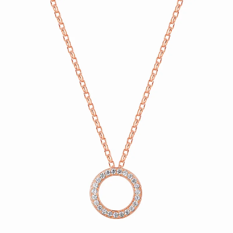 Circle pendant with 0.69 carats* of diamond simulants in 10 carat rose gold