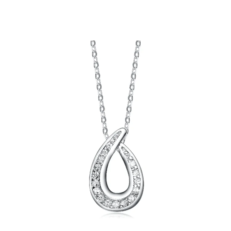 Cubic Zirconia Sterling Silver Rhodium Plated Outlined Teardrop Pendant