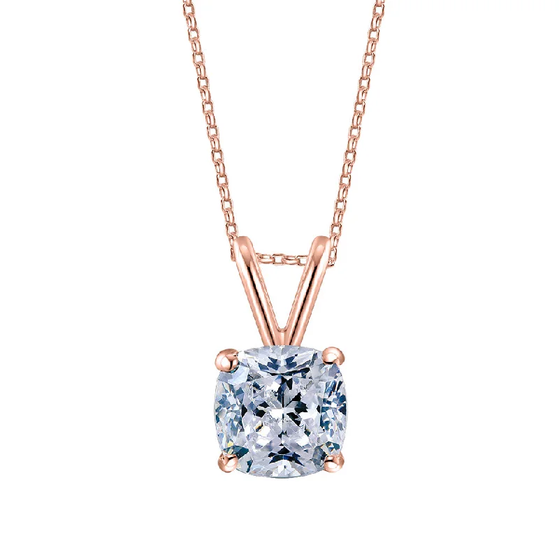 Cushion solitaire pendant with 1 carat* diamond simulant in 10 carat rose gold