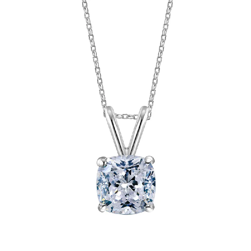 Cushion solitaire pendant with 1 carat* diamond simulant in 10 carat white gold