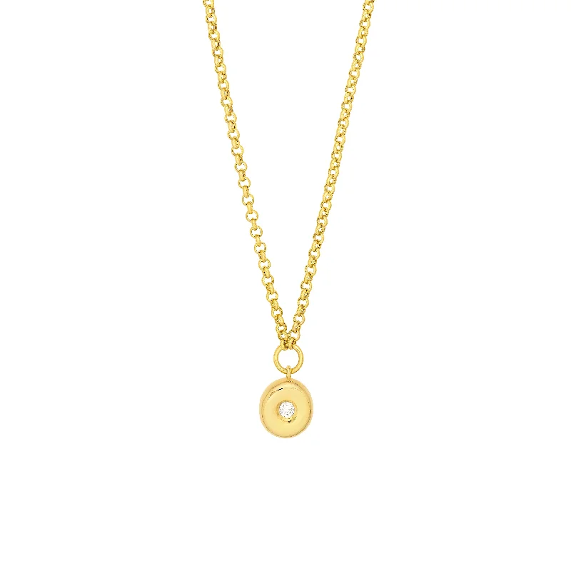 Diamond Puff Charm Rolo Necklace