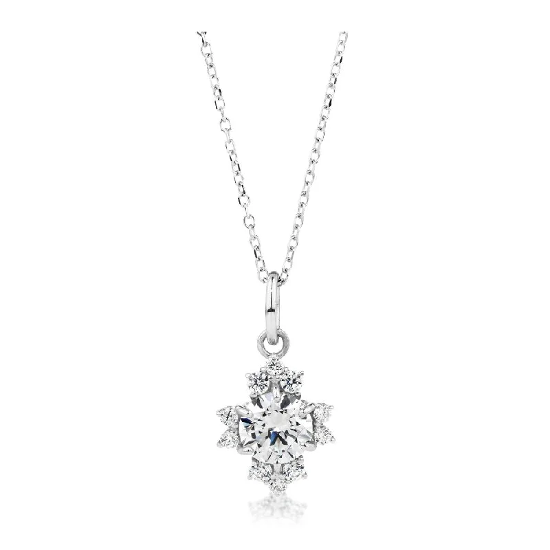 Fancy pendant with 0.78 carats* of diamond simulants in 10 carat white gold