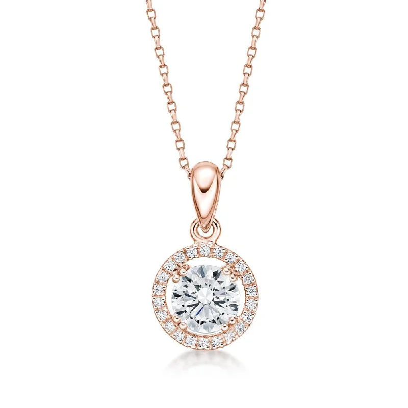 Halo pendant with 1.16 carats* of diamond simulants in 10 carat rose gold