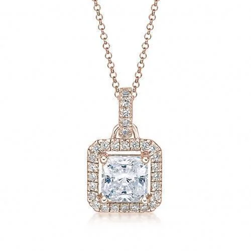 Halo pendant with 1.43 carats* of diamond simulants in 10 carat rose gold