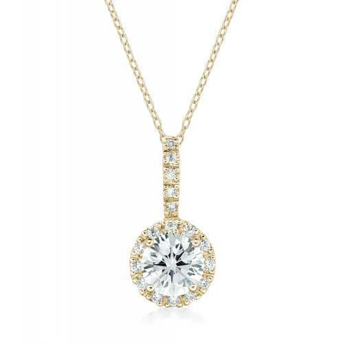 Halo pendant with 1.45 carats* of diamond simulants in 10 carat yellow gold