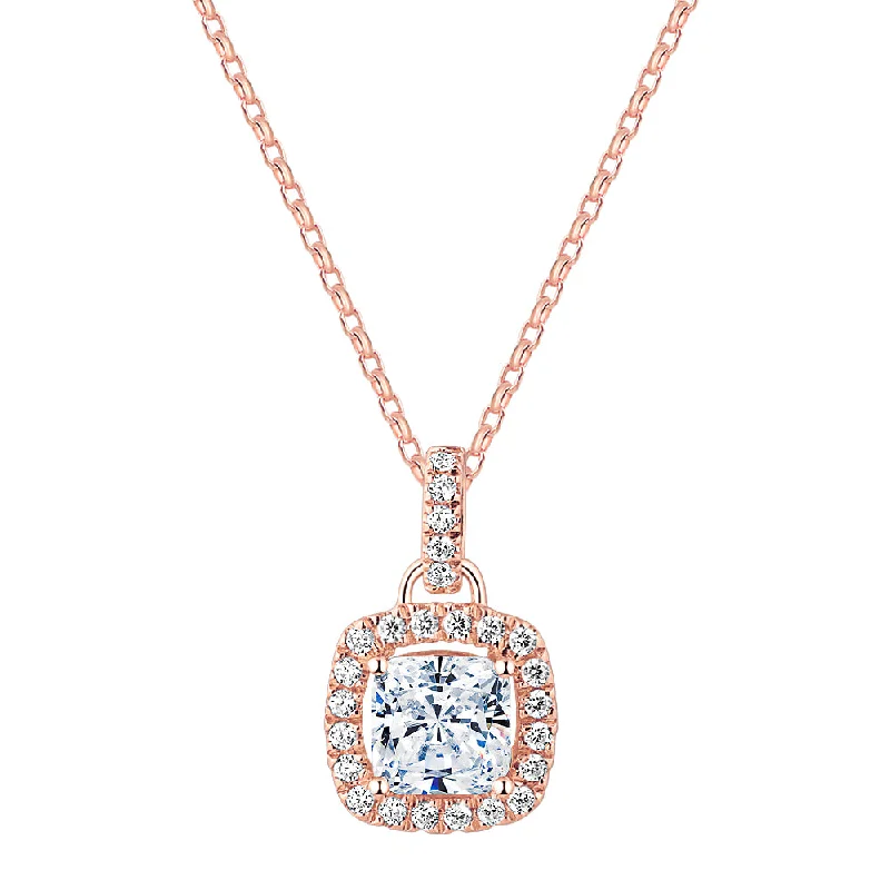 Halo pendant with 1.85 carats* of diamond simulants in 10 carat rose gold