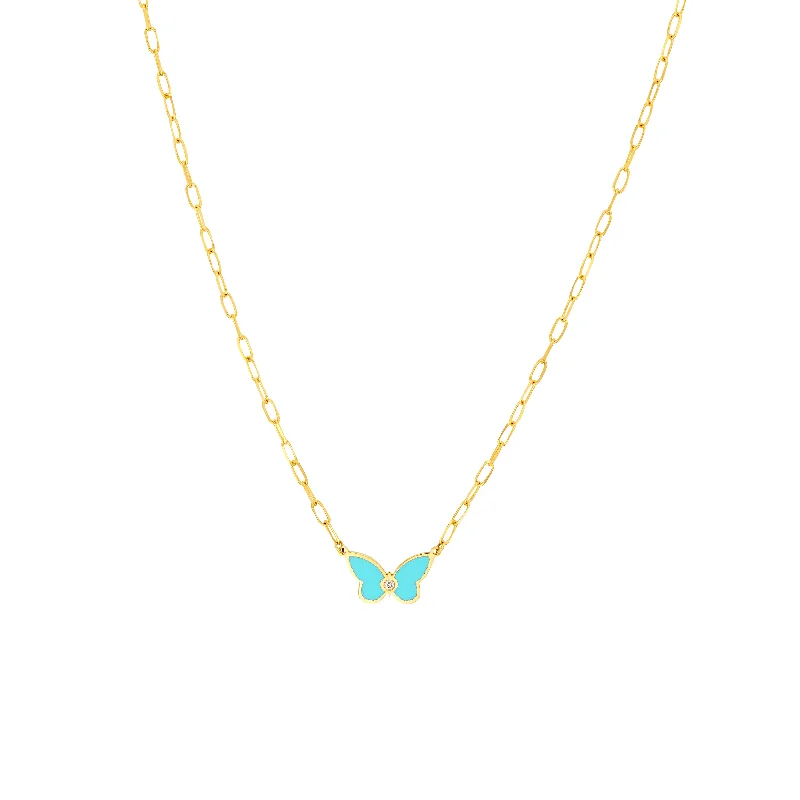 Light Turquoise Buttlerfly Necklace with Diamond