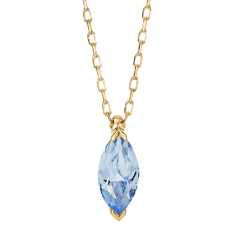 Marquise solitaire pendant with aquamarine simulant in 10 carat yellow gold