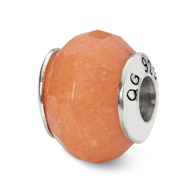 Peach Quartz Stone & Sterling Silver Bead Charm, 13mm