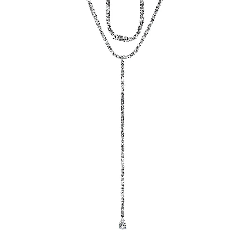 Pear and Round Brilliant necklace with 8.22 carats* of diamond simulants in sterling silver