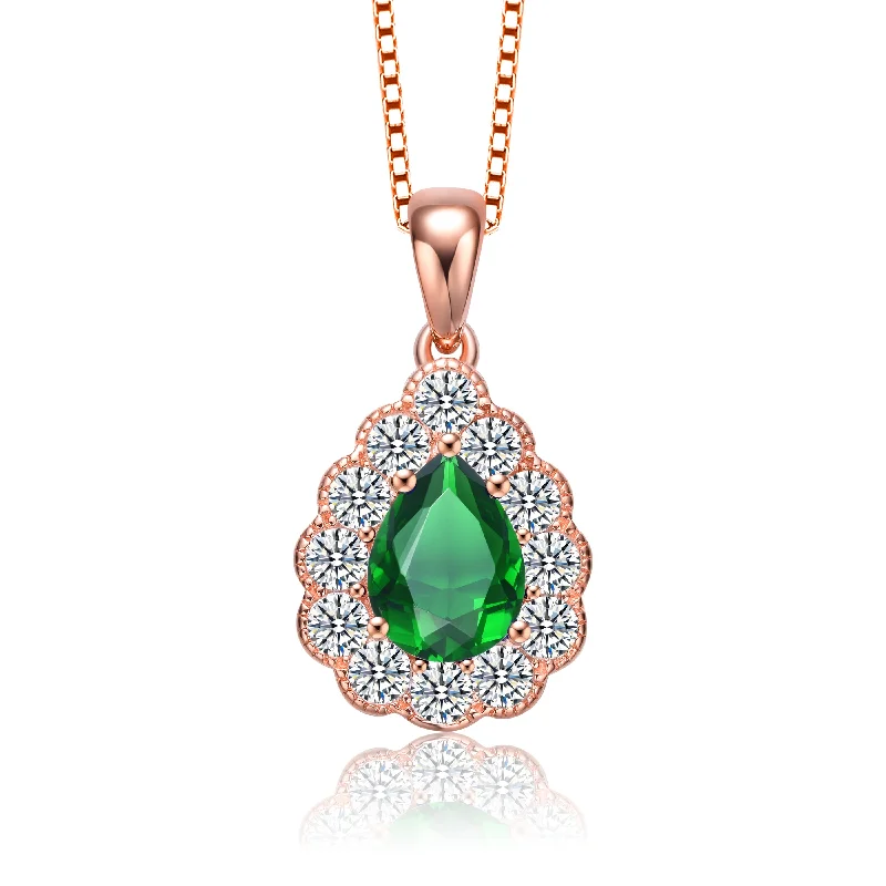 Rose Gold Plated Teardrop Cubic Zirconia Pendant