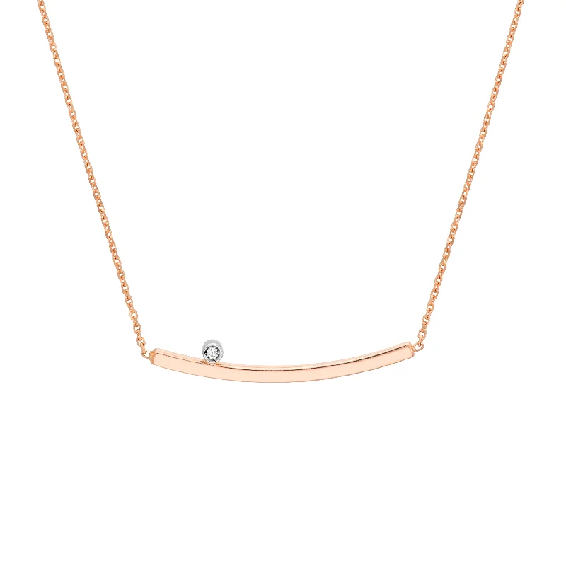 Rose Gold Thin Curved Bar Necklace with Diamond