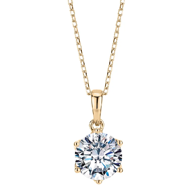 Round Brilliant solitaire pendant with 1.28 carat* diamond simulant in 10 carat yellow gold