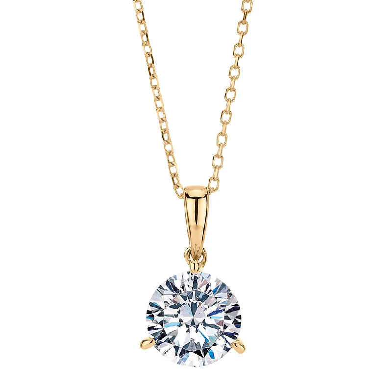 Round Brilliant solitaire pendant with 1.34 carats* of diamond simulants in 10 carat yellow gold