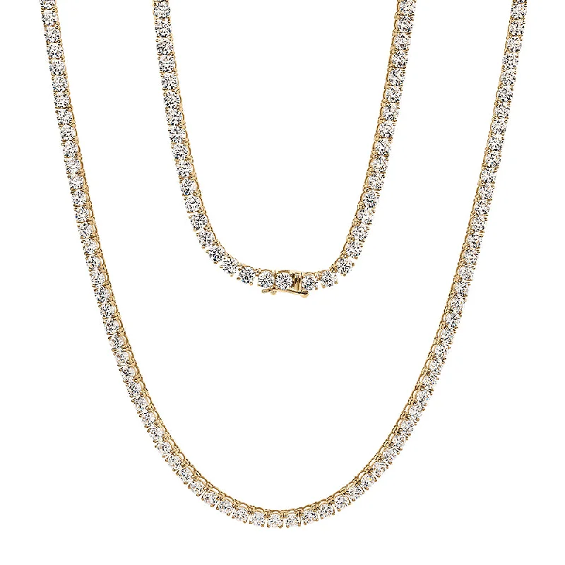 Round Brilliant tennis necklace with 19.72 carats* of diamond simulants in 10 carat yellow gold