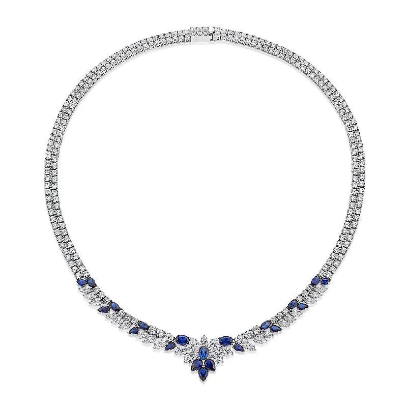 Statement necklace with sapphire simulants and 21.57 carats* of diamond simulants in sterling silver