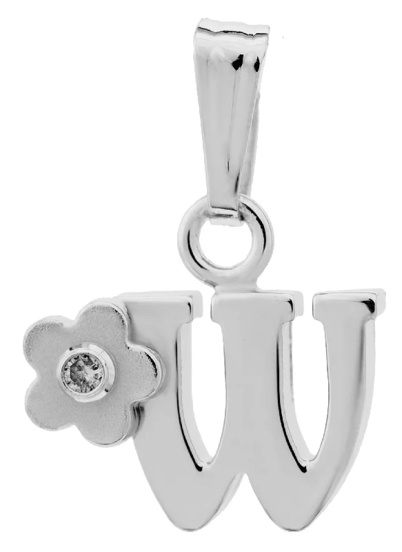 SS 0.01cttw Diamond Initial "W" Flower Pendant with Chain