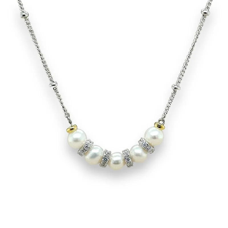 SS 19" CZ Freshwater Peal Bead Necklace