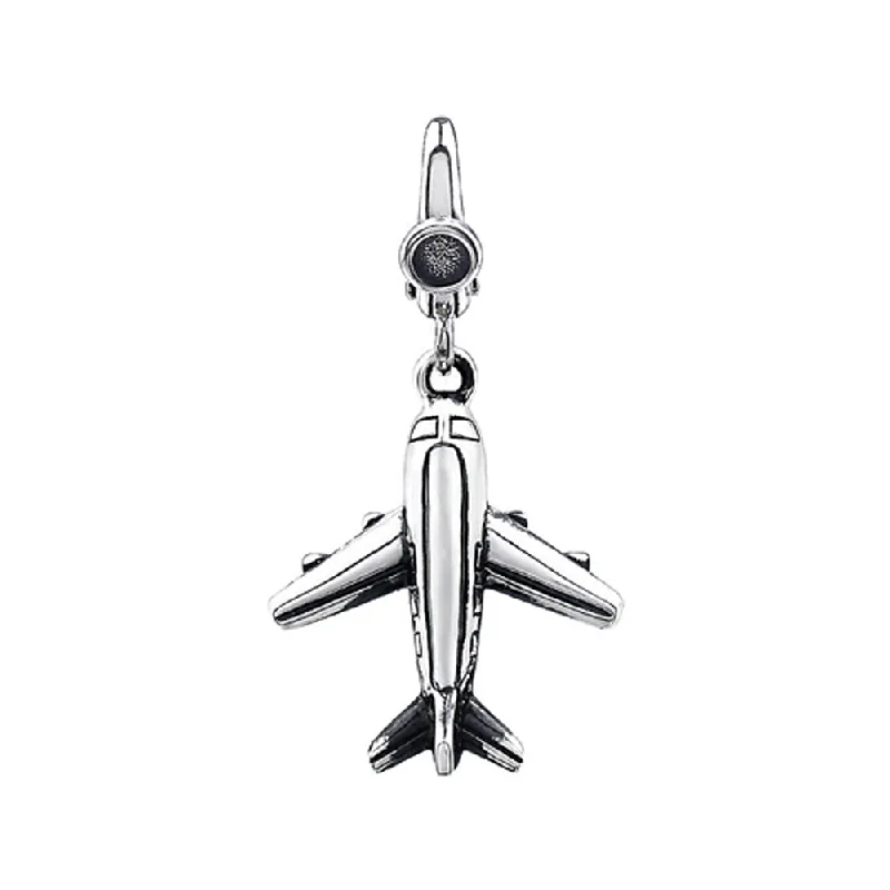 Sterling Silver, Antiqued 2D Airplane Clip-On Bead Charm