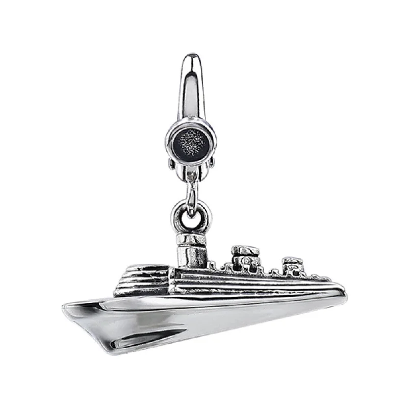 Sterling Silver, Antiqued 3D Cruise Ship Clip-On Bead Charm