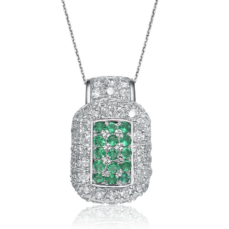 Sterling Silver Green Cubic Zirconia Square Pendant