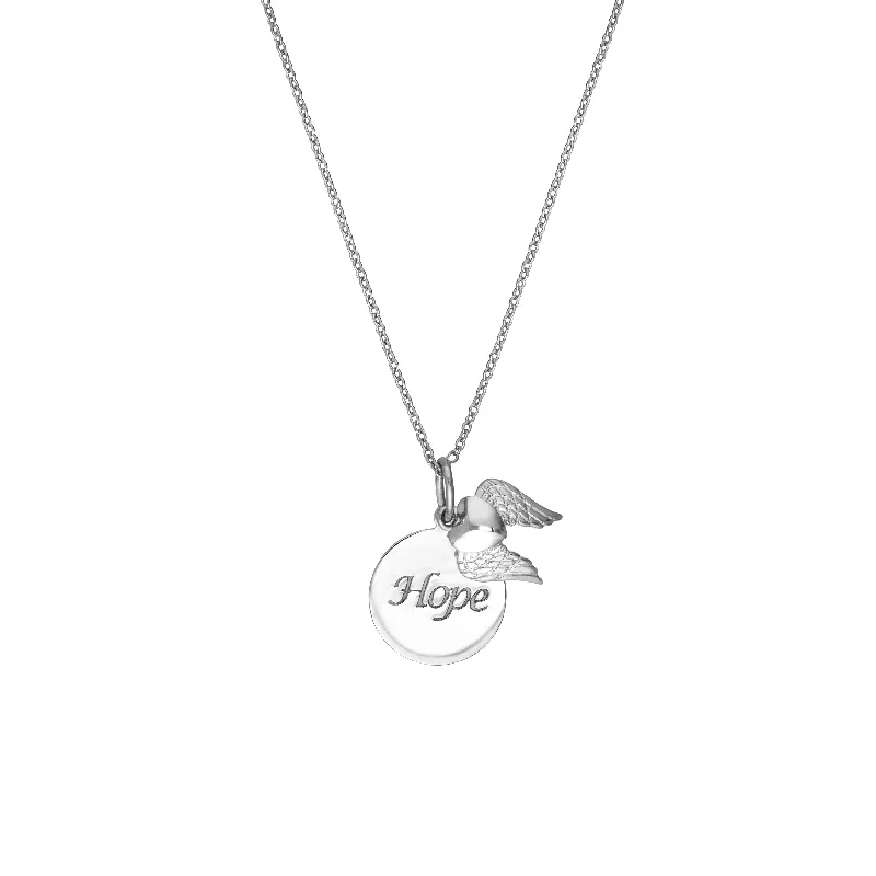 Sterling Silver Hope Disk-Wings Necklace