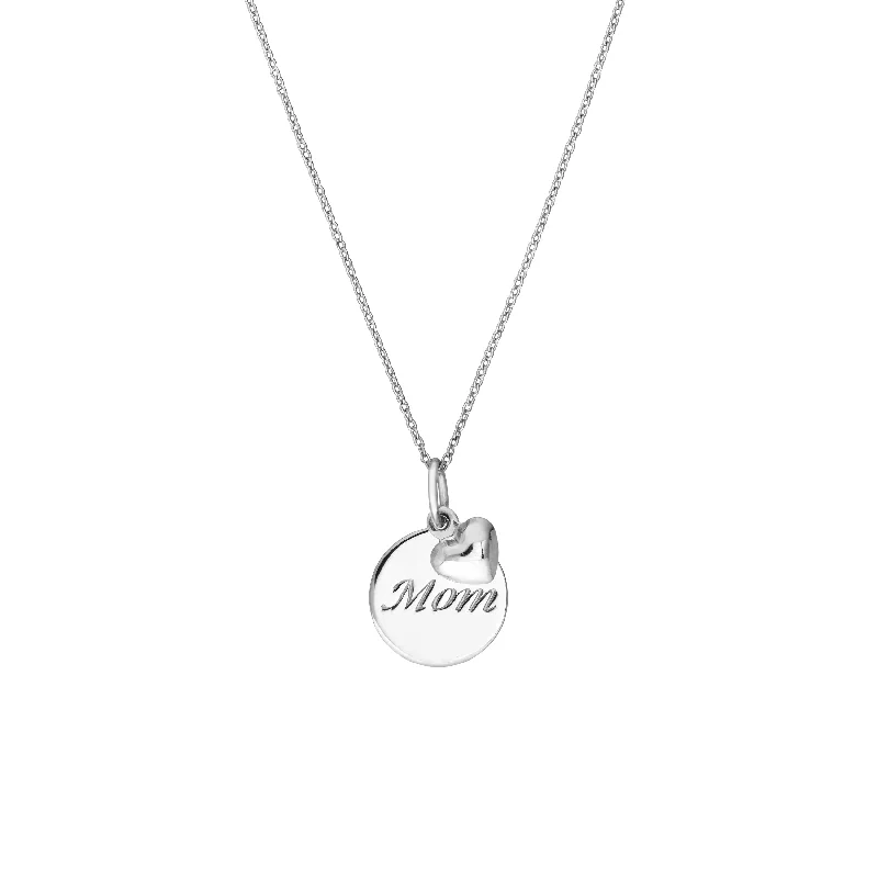 Sterling Silver Mom Disk- Heart Necklace