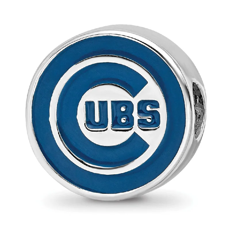 Sterling Silver Rhodium Plated MLB Chicago Cubs Enameled Bead Charm