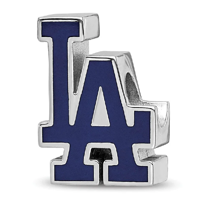 Sterling Silver Rhodium Plated MLB Los Angeles Dodgers Enamel Bead