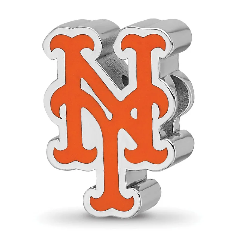 Sterling Silver Rhodium Plated MLB New York Mets Enamel Bead Charm